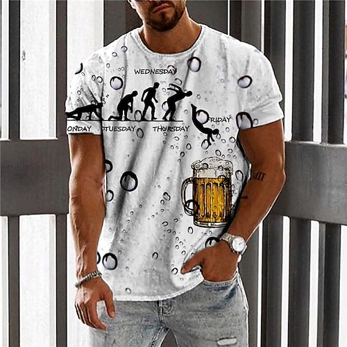 

Men's Unisex T shirt Tee Graphic Prints Beer Crew Neck White 3D Print Daily Holiday Short Sleeve Print Clothing Apparel Designer Casual Big and Tall / Summer / Summer