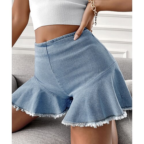 

Women's Slacks Shorts Distressed Jeans Denim Blue Mid Waist Fashion Casual Weekend Micro-elastic Short Comfort Plain S M L