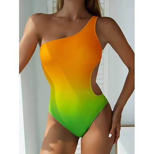 

Women's One Piece Swimsuit Cut Out One Shoulder Bodysuit Bathing Suit Swimwear Blue Black Breathable Quick Dry Lightweight Sleeveless - Swimming Surfing Beach Summer / Elastane / Stretchy