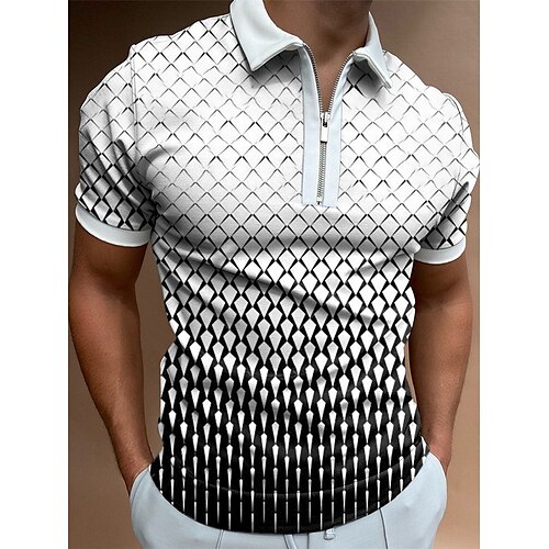 

Men's Collar Polo Shirt Golf Shirt Optical Illusion Turndown White 3D Print Casual Daily Short Sleeve Zipper Print Clothing Apparel Sports Fashion Casual Comfortable / Summer / Spring / Summer