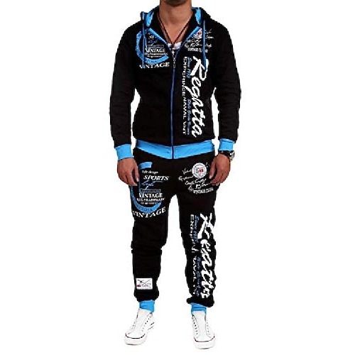 

Men's Tracksuit Sweatsuit Jogging Suits Black Red Black with aqua blue black with light grey Sports & Outdoor Clothing Apparel Hoodies Sweatshirts