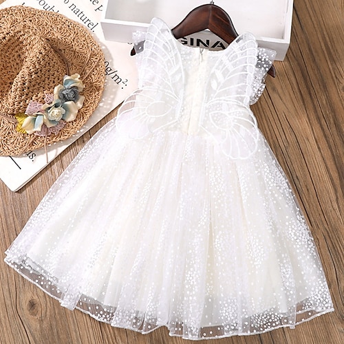 

Kids Girls' Dress Polka Dot A Line Dress Midi Dress Performance Ruched Sleeveless Cute Dress 2-8 Years Fall White