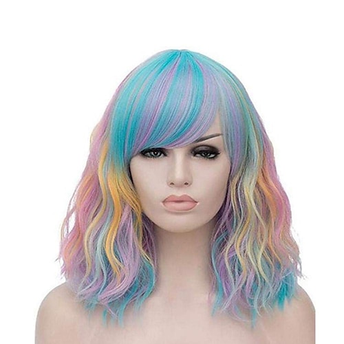 

Mixed Color Wigs for Women Gothic Wig Evaner Wavy Wig Short Bobo Wigs with Air Bangs Shoulder Length Women's Wig Curly Wavy Synthetic Cosplay Wig Pastel Bob Wig for Girl Wigs
