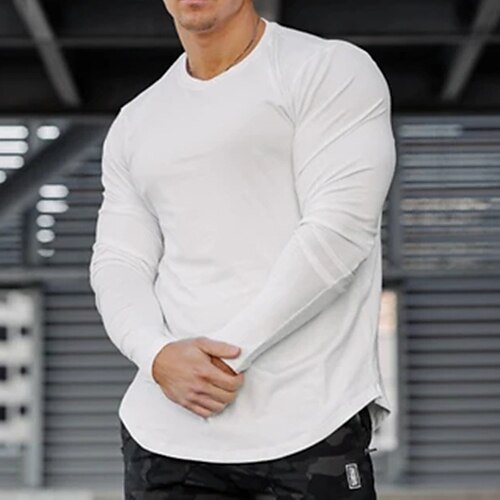 

Men's Sweatshirt Long Sleeve Sweatshirt Athletic Athleisure Thermal Warm Breathable Moisture Wicking Gym Workout Running Active Training Sportswear Activewear Solid Colored Dark Grey Black Light Grey