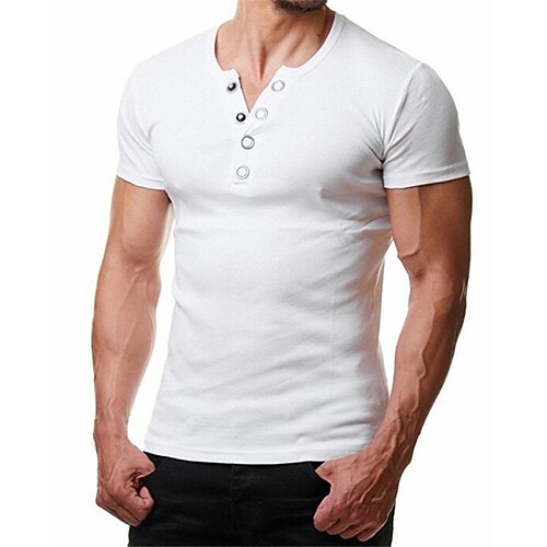 

Men's T shirt Tee Henley Shirt Solid Color V Neck Henley Blue Light gray Dark Gray Red White Street Casual Short Sleeve Button-Down Clothing Apparel Classic Muscle Big and Tall Gentleman / Summer