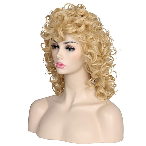 

Medium Long Curly Blonde 80S Rocker Wig for Women