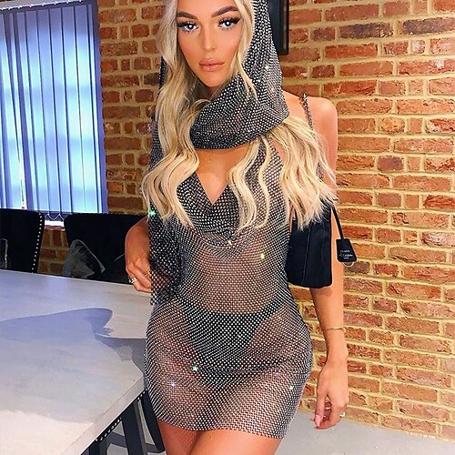 

Women's Swimwear Cover Up Swimsuit Halter Glitter Glittery White Black Strap Bathing Suits Elegant & Luxurious Glamorous & Dramatic / Birthday Party