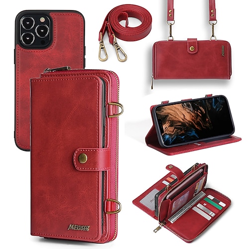 

Phone Case For Apple Full Body Case iPhone SE 3 iPhone 13 Pro Max 12 11 X XR XS Max 8 7 Card Holder Shockproof Dustproof Solid Colored Leather TPU PC Lanyard Wallet Magnetic Case