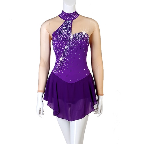 

Figure Skating Dress Crystals / Rhinestones Women's Girls' Training Performance Long Sleeve High Mesh Spandex