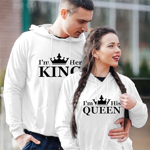 

Men's Hoodie Sweatshirt Pullover Active Streetwear Valentine's Day Front Pocket Print Black And White White Black Graphic Text Sports Hooded Long Sleeve Cotton S M L XL XXL / Women's