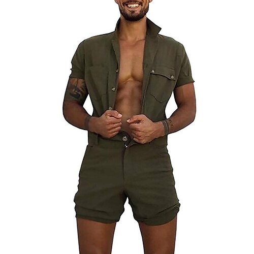 

Men's Overall Shorts Pocket Plain Comfort Short Casual Daily Holiday Streetwear Stylish ArmyGreen Black