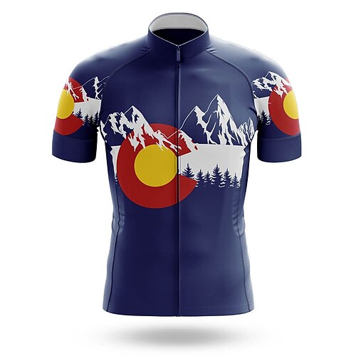 

21Grams Men's Cycling Jersey Short Sleeve Bike Top with 3 Rear Pockets Mountain Bike MTB Road Bike Cycling Breathable Quick Dry Moisture Wicking Reflective Strips Dark Blue Graphic Polyester Spandex