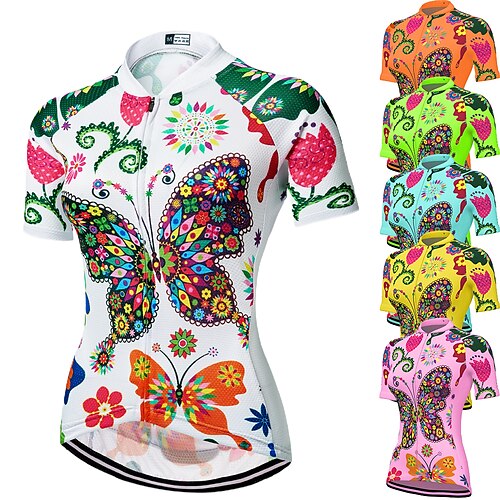 

21Grams Women's Cycling Jersey Short Sleeve Bike Jersey Top with 3 Rear Pockets Mountain Bike MTB Road Bike Cycling UV Resistant Breathable Quick Dry Back Pocket Green Blue Pink Rainbow Butterfly