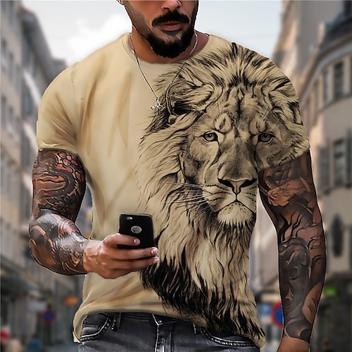 

Men's Unisex T shirt Tee Lion Graphic Prints Crew Neck A B C D E 3D Print Plus Size Daily Holiday Short Sleeve Print Clothing Apparel Designer Plus Size Casual Big and Tall