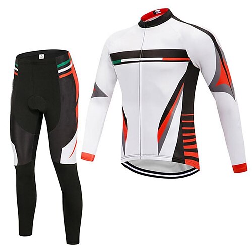 

21Grams Men's Cycling Jersey with Tights Long Sleeve Mountain Bike MTB Road Bike Cycling White Green Sky Blue Stripes Bike Clothing Suit 3D Pad Breathable Quick Dry Moisture Wicking Back Pocket