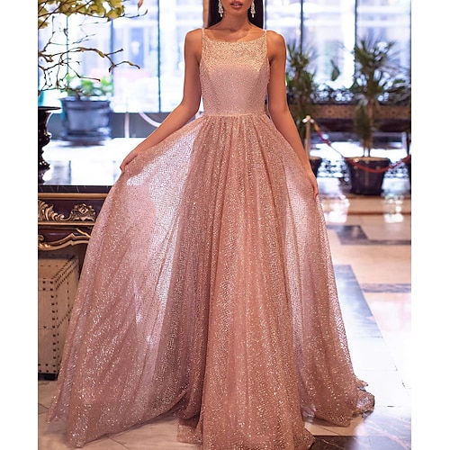 

A-Line Prom Dresses Maxi Dress Prom Court Train Sleeveless Spaghetti Strap Tulle with Pleats Sequin 2022 / Formal Evening / Sparkle & Shine