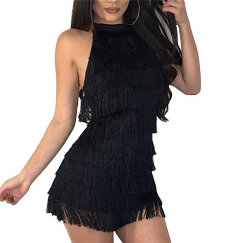 

Women's Party Dress Fringe Dress Holiday Dress Mini Dress Black Sleeveless Pure Color Tassel Fringe Spring Summer Halter Neck Hot Weekend 2022 S M L XL XXL