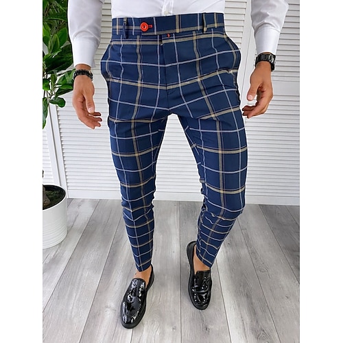 

Men's Golf Pant Flat Front with Fashion Plaid Pants Chino Pants Jogger Slim Pants Flat Front Pant Casual Dress Pants Business Wear Cropped pants Dark Blue