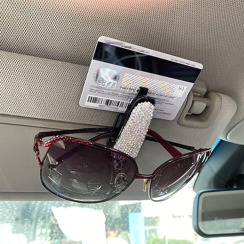 

2 PCS Car Glasses Holder Universal Car Visor Sunglasses Holder Clip Bling Bling Eyeglasses Hanger and Ticket Card Clip Eyeglasses Mount for Car