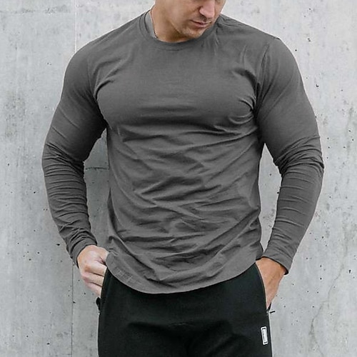 

Men's T shirt Tee Solid Color Crew Neck Dark Gray Navy Blue Gray White Black Casual Sports Long Sleeve Clothing Apparel Cotton Fashion Lightweight Muscle Big and Tall