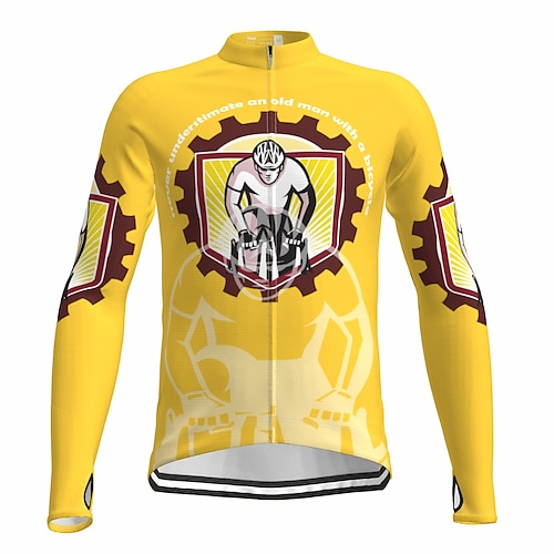 

21Grams Men's Cycling Jersey Long Sleeve Bike Top with 3 Rear Pockets Mountain Bike MTB Road Bike Cycling Breathable Quick Dry Moisture Wicking Reflective Strips Yellow Gear Polyester Spandex Sports