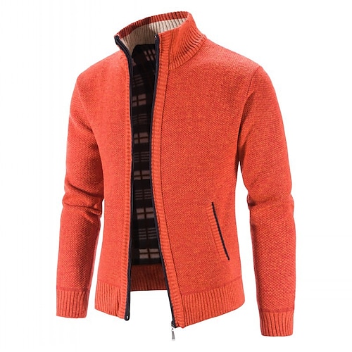 

Men's Cardigan Casual Winter Thick Fleece Full Zip Knitted Cardigan Sweater Jacket with Pockets Stand Collar Colorblocked Jumpers Long Sleeve Chunky Sweater Windproof Lightweight Warm Winter Coat