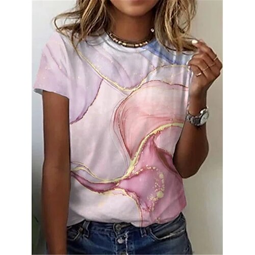 

Mujer Camiseta Rosa Geométrico Manga Corta Casual Diario Básico Escote Redondo Regular Abstracto 3D Geométrico adj. S