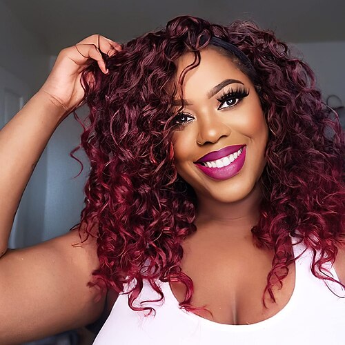 

Headband Wig for Black Women Red Curly Headband Synthetic Wigs High Density Glueless Wig for Daily Wear ChristmasPartyWigs