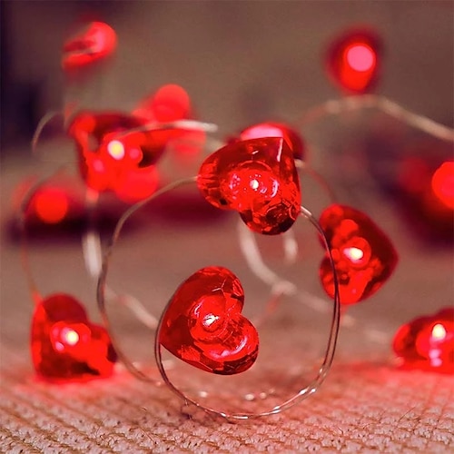 

Heart Shaped Lights 2m 20leds Copper Wire String Lights Battery Powered Fairy Lights Christmas Wedding Party Valentine's Day Indoor Decoration
