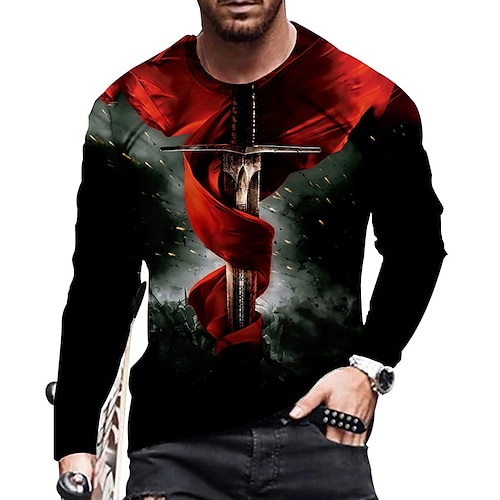 

Men's Unisex T shirt Tee Graphic Prints Weapon Crew Neck Black / Red 3D Print Daily Holiday Long Sleeve Print Clothing Apparel Designer Casual Big and Tall