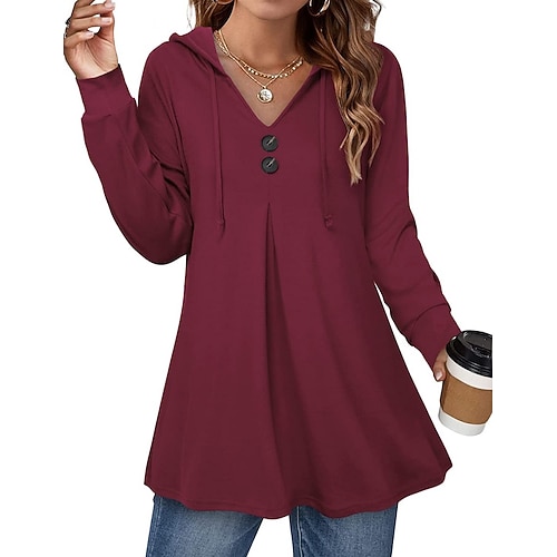 

Women's Hoodie Pullover Hoodie Sweatshirt Pullover Casual Patchwork Green Black Wine Plain Daily Hooded Long Sleeve Cotton S M L XL XXL