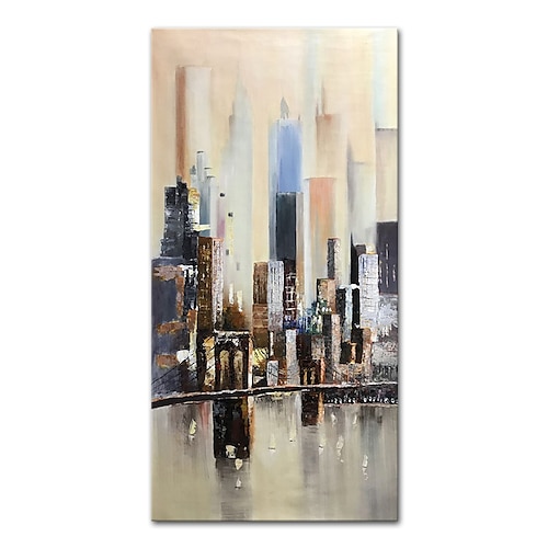 

Mintura Handmade Oil Painting On Canvas Wall Art Decoration Modern Abstract City Landscape Pictures For Home Decor Rolled Frameless Unstretched Painting