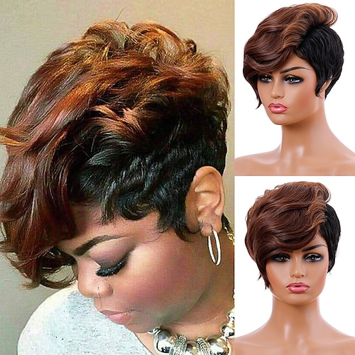 

Brown Wigs for Women Short Curly Brown Wigs with Bangs Natural Short Haircuts for Women Synthetic Short Curly Wigs for Black Women Ombre Brown Short Pixie Cut Curly Wigs for Black Women