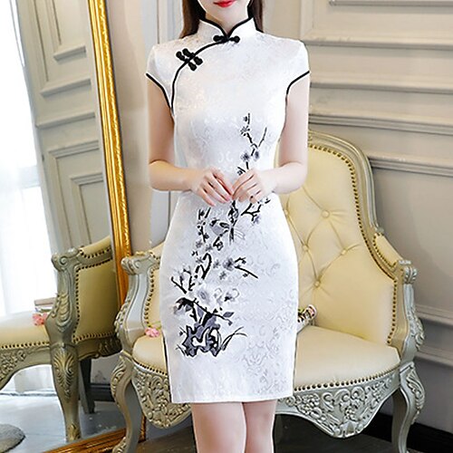 

Women's Bodycon Sheath Dress Cheongsam Dress Mini Dress Pink White Short Sleeve Floral Embroidered Spring Summer Mandarin Collar Chinoiserie Weekend Slim 2022 S M L XL XXL 3XL