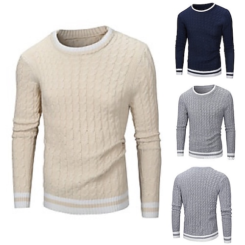 

Men's Sweater Pullover Sweater Jumper Knit Clothing Apparel Winter Navy Black M L XL