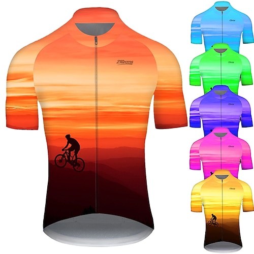 

21Grams Men's Cycling Jersey Short Sleeve Bike Jersey Top with 3 Rear Pockets Mountain Bike MTB Road Bike Cycling Cycling Breathable Ultraviolet Resistant Quick Dry Green Purple Yellow Gradient 3D