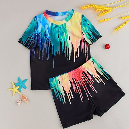 

Kids Boys Two Piece Swimwear Outdoor Tie Dye Active Print Bathing Suits 5-12 Years Spring Black