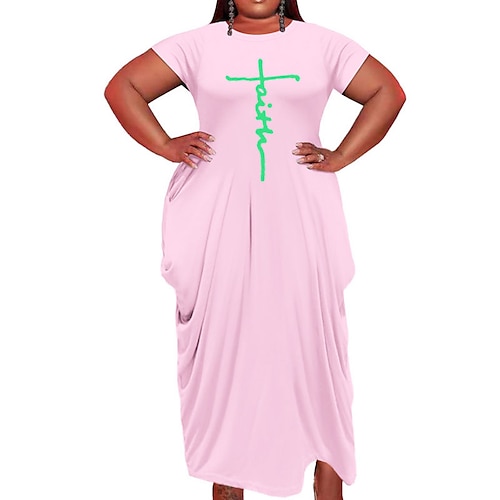 

Women's Plus Size T Shirt Dress Tee Dress Letter Crew Neck Print Short Sleeve Spring Summer Basic Casual Vintage Preppy Maxi long Dress Causal Daily Dress