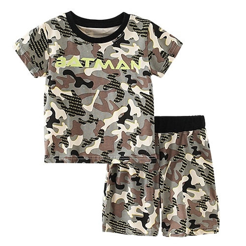 

2 Pièces Ensemble de Vêtements Tenues Enfants Garçon Lettre Camouflage Manche Courte Imprimer Coton Set Extérieur du quotidien Casual Printemps Eté 2-8 ans Vert Véronèse