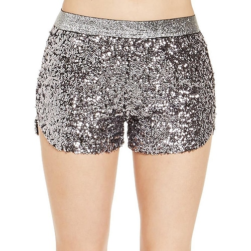 

Dame Shorts Sølv Guld Sort Medium Talje Mode Afslappet Weekend Pailletter Mikroelastisk Korte Komfort sparkly S M L XL XXL