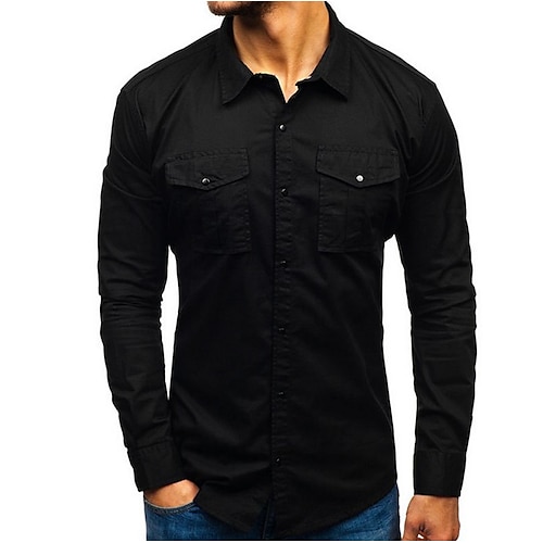 

Herren Hemd Feste Farbe V Ausschnitt Schwarz Outdoor Strasse Langarm Button-Down Bekleidung Modisch Casual Komfortabel / Sommer / Frühling / Sommer