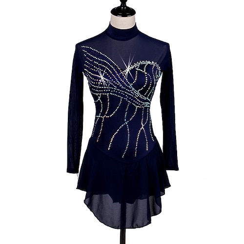 

Figure Skating Dress Crystals / Rhinestones Women's Girls' Training Performance Long Sleeve High Mesh Spandex