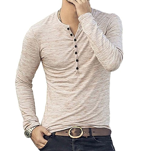 

Herren T Shirt Henley Shirt Feste Farbe Henley Strasse Casual Langarm Bekleidung Basic Klassisch Brautkleider schlicht Muskel