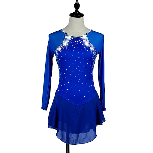 

Figure Skating Dress Crystals / Rhinestones Women's Girls' Training Performance Long Sleeve High Mesh Spandex