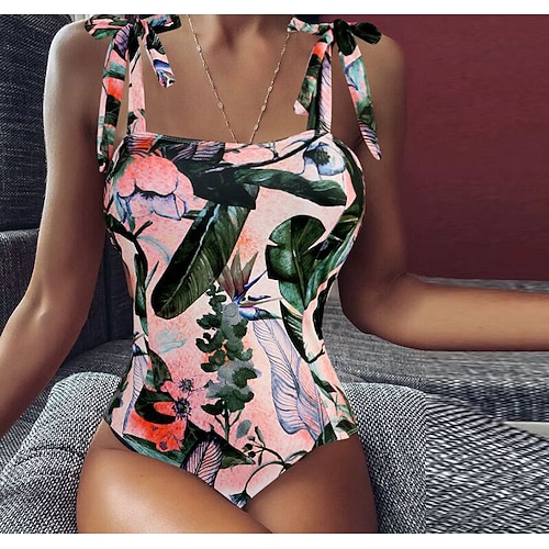 

Women's Swimwear One Piece Monokini Bathing Suits Normal Swimsuit Tummy Control Open Back Printing Floral Solid Color Black Pink Red Strap Bathing Suits New Casual Vacation / Modern / Padded Bras