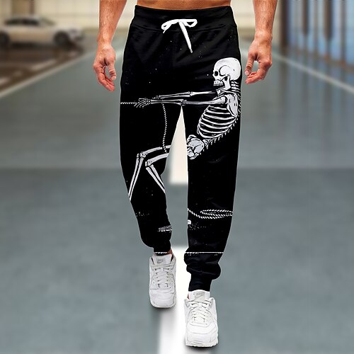 

Men's Sweatpants Joggers Trousers Drawstring Side Pockets Elastic Waist Graphic Skull Outdoor Sports Full Length Casual Daily Designer Casual / Sporty Black Micro-elastic / Elasticity