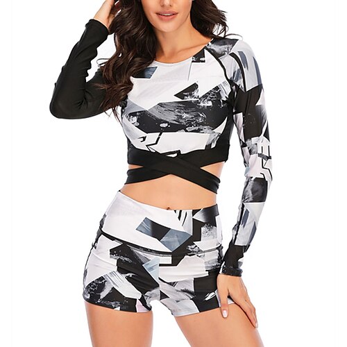 

Women's Swimwear Rash Guard Diving 2 Piece Normal Swimsuit 2 Piece UV Protection Printing Hole Striped Color Block White Black Blue Red Padded Scoop Neck Bathing Suits New Vacation Holiday / Modern