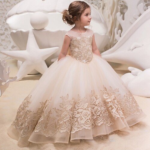 

Kids Little Girls' Dress Floral Solid Colored A Line Dress Party Birthday Ruched Mesh Lace Green White Khaki Maxi Sleeveless Princess Cute Dresses Fall Summer Regular Fit 3-12 Years