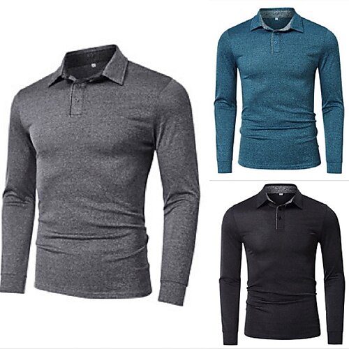 

Men's Golf Shirt T-shirt Solid Color Button-Down Long Sleeve Casual Tops Simple Formal Fashion