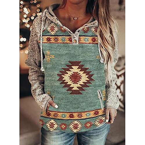 

Women's Hoodie Sweatshirt Pullover Active Streetwear Ethnic Print Wine Red Green White Letter Daily Hooded Long Sleeve S M L XL